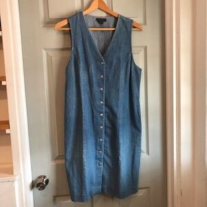 Charter Club Petites Women's L Vintage Cotton Denim Sleeveless Button-Down Dress